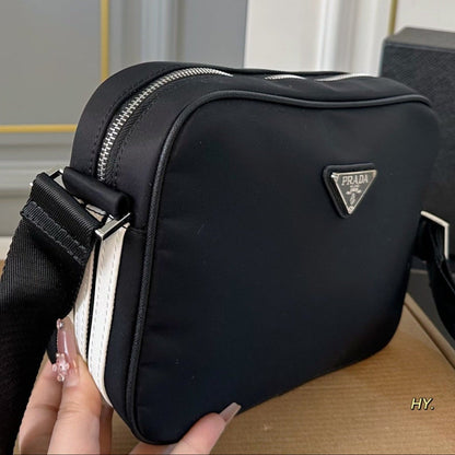 TRIANGLE LOGO CROSSBODY BAG 25 IN BLACK RE-NYLON