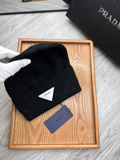 BEANIE HAT IN BLACK WOOL AND RABBIT FUR 342038