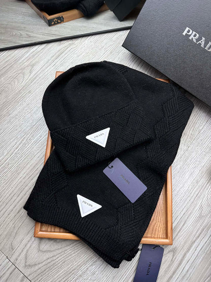 SET SCARF AND HAT IN BLACK WOOL AND RABBIT FUR 397410