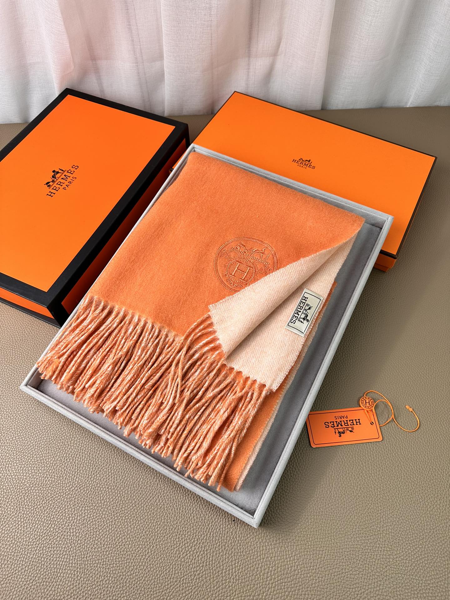 DOUBLE-FACE SCARF 200 CM IN TIGER ORANGE CASHMERE