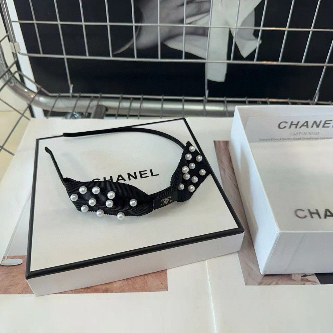 BLACK FABRIC WITH PEARLS HAIRBAND 415960