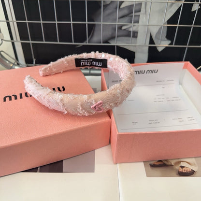 LIGHT PINK HEADBAND ATTACHED SEQUINS TWEED 425521