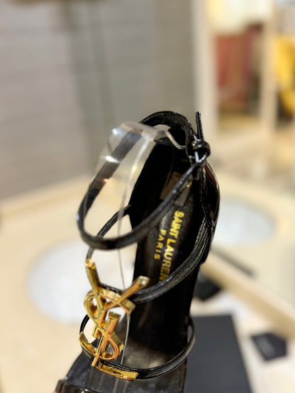 SL CASSANDRA HEELED SANDALS BLACK-GOLD CALFSKIN