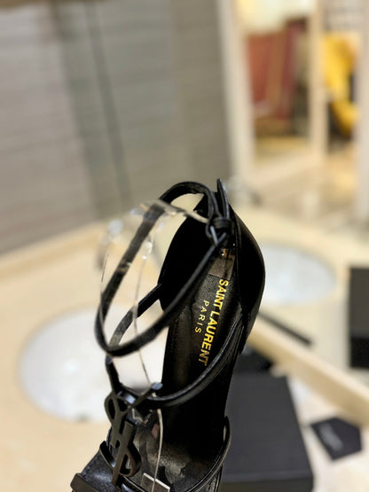SL CASSANDRA HEELED SANDALS BLACK CALFSKIN
