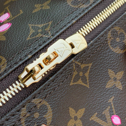 SPEEDY BANDOULIÈRE CHERRY BLOSSOM 25 IN SAKURA BROWN MONOGRAM COATED CANVAS