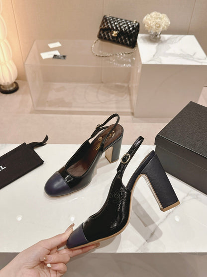 HIGH SLINGBACKS BLACK MIX VIOLET SHEEPSKIN