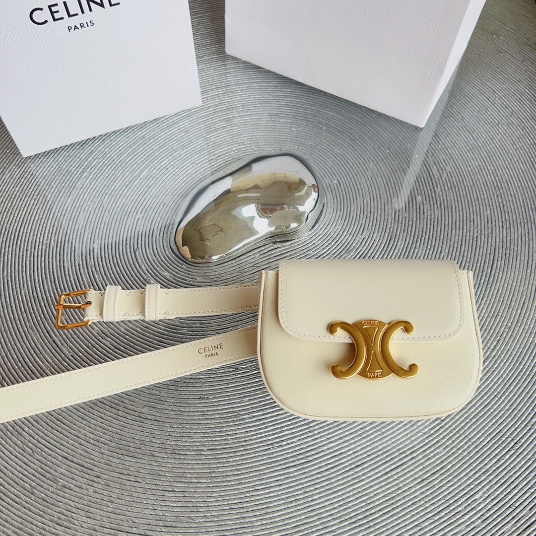 CL BELT BAG TRIOMPHE 25 MM BELT TRIOMPHE WHITE CALFSKIN GOLD HARDWARE