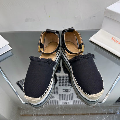 SEE BY ESPADRILLES SANDAL IN BLACK FABRIC AND CALFSKIN