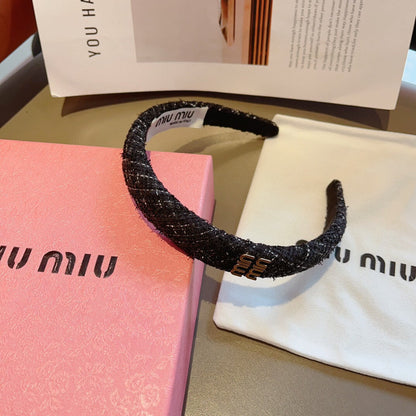 BLACK TWEED HAIRBAND GOLD LOGO 157215