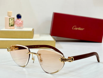 PANTHÈRE RIMLESS TRIANGLE FRAME SUNGLASSES CT0616S IN METAL AND WOODEN