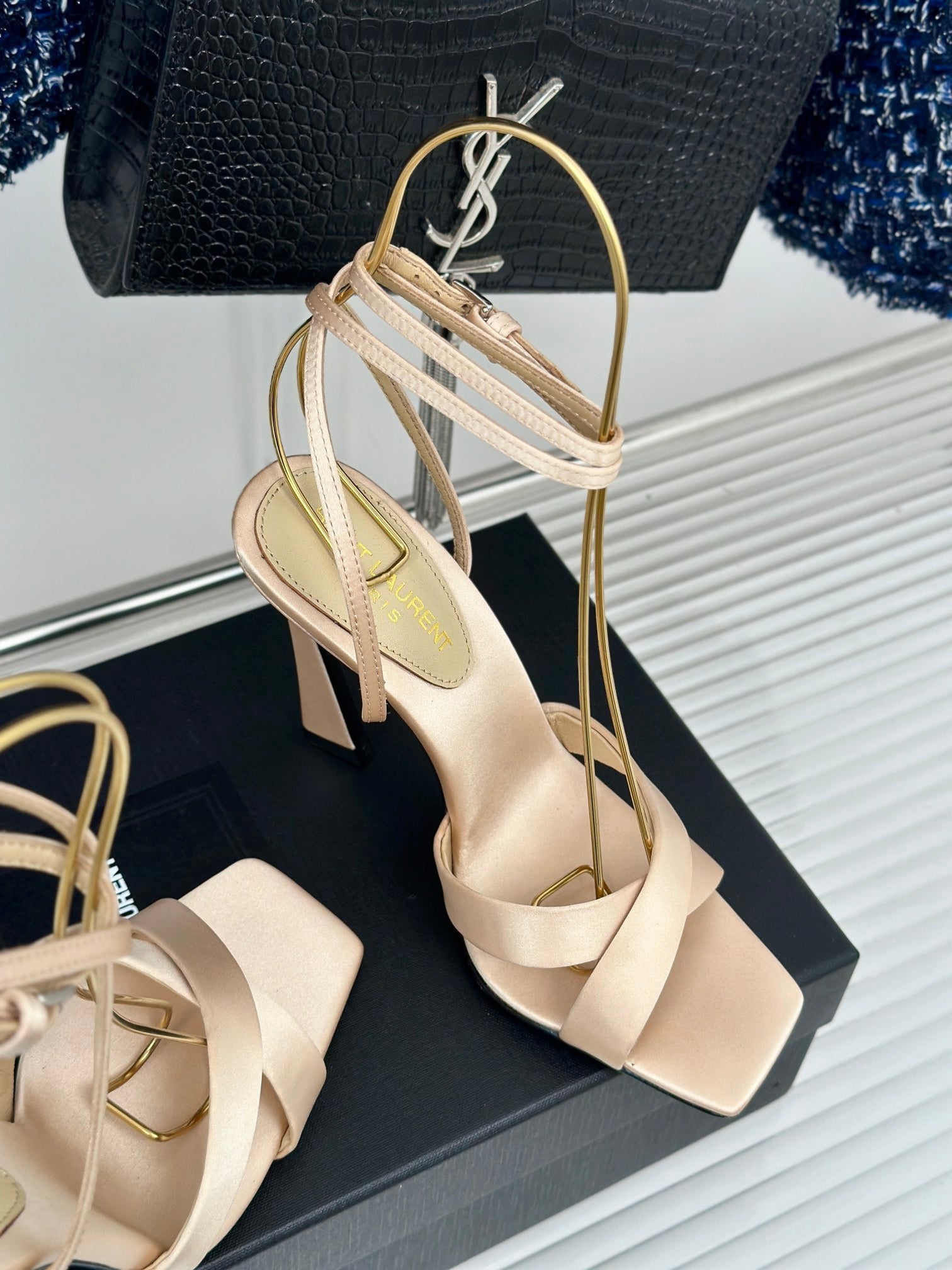 SL CORINNE SANDALS BEIGE SATIN CREPE