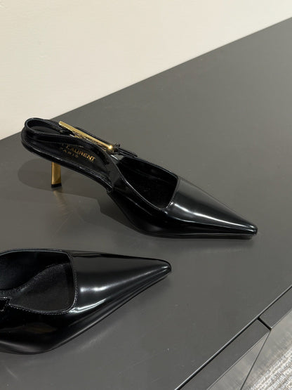 LEE SLINGBACK PUMPS 75 MM IN BLACK PATENT CALFSKIN