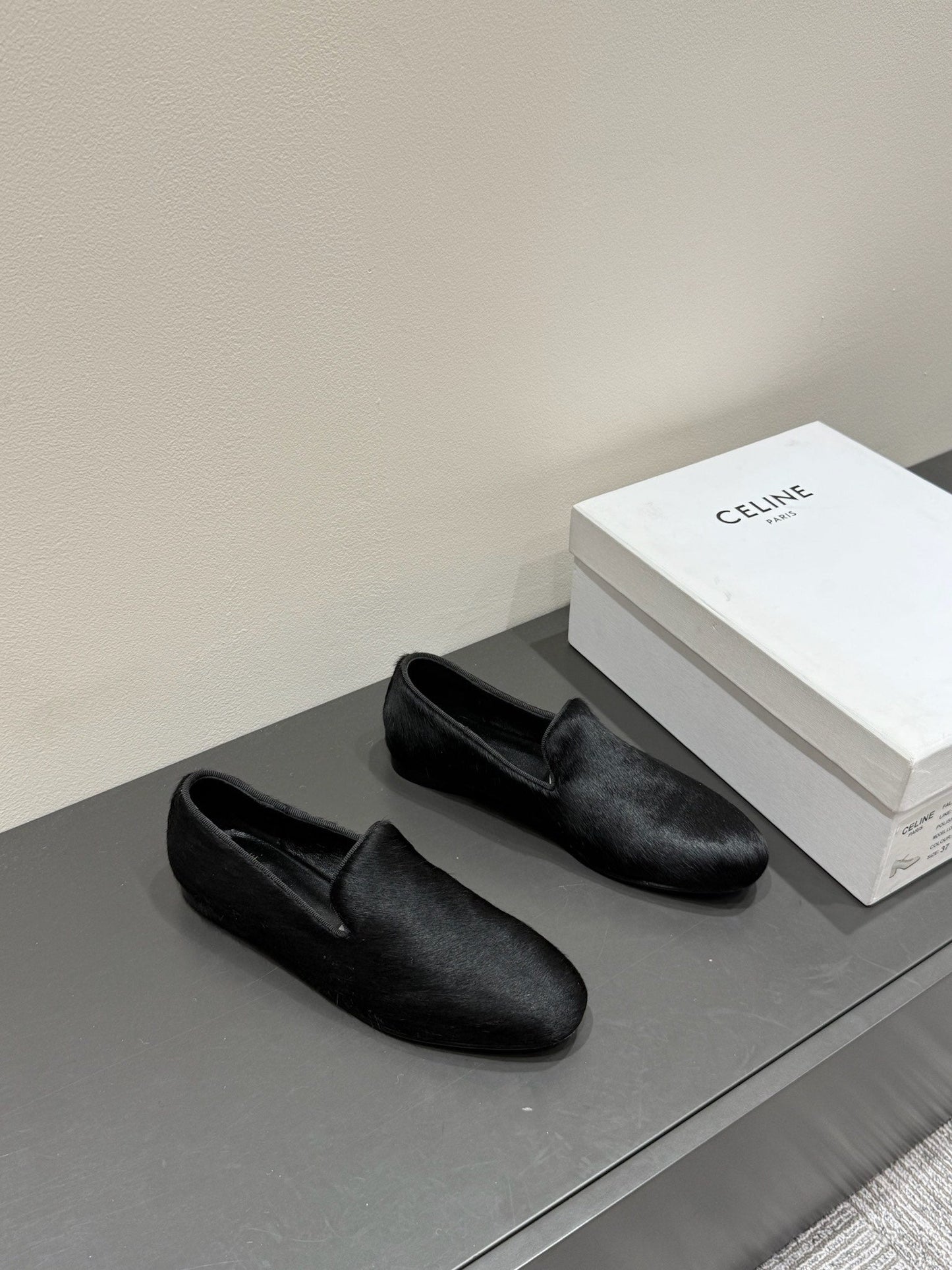 FURRY LOAFERS IN BLACK CALF HAIR