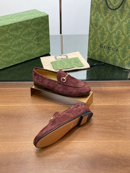 HORSEBIT LOAFER IN UMBER BROWN SUEDE WITH GOLD HARDWARE