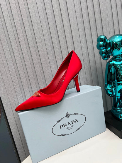 HIGH-HEEL PUMPS IN RED SATIN