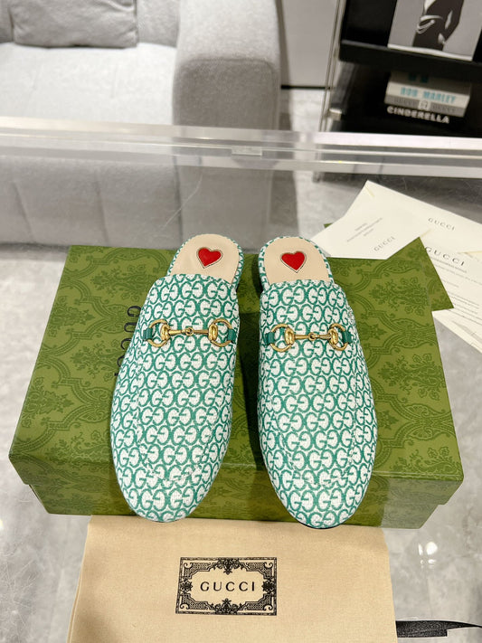 MEN'S MULE WITH HORSEBIT IN MINT GREEN MONOGRAM JACQUARD FABRIC