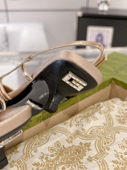 GG CRYSTALS SLINGBACK PUMP CREAM FABRIC