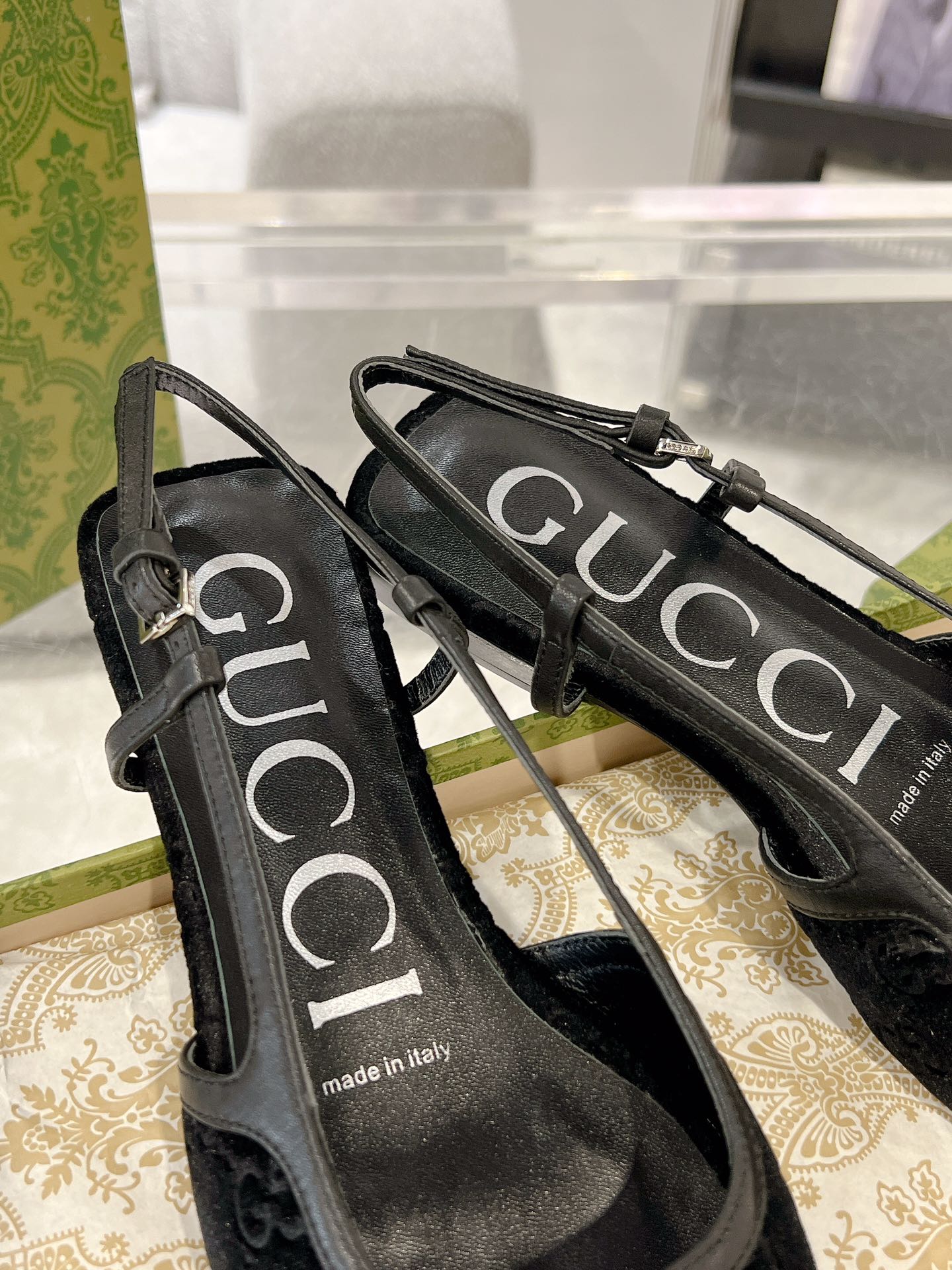 GG SLINGBACK FLATS BLACK VELVET
