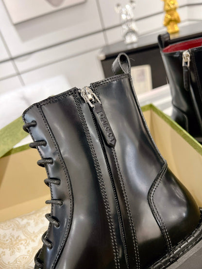 GG WEB ANKLE BOOTS IN BLACK CALFSKIN