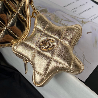 CC MINI 19 FLAP BAG IN GOLDEN METALLIC CALFSKIN WITH STRAP