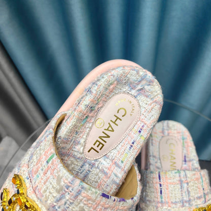 PLATFORM HEELS SANDALS IN LIGHT PINK TWEED