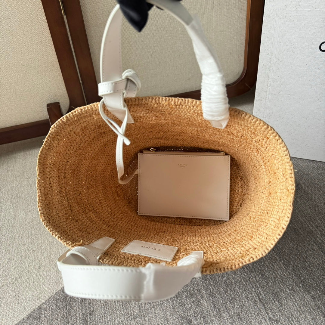 TEEN SUPPLE CELINE 22 WHITE IN RAFFIA AND CALFSKIN