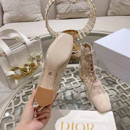 NAUGHTILY-D ANKLE BOOT NUDE BEIGE TRANSPARENT MESH AND SUEDE EMBROIDERED WITH ROSES MOTIF 35 MM
