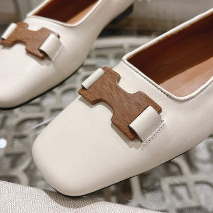 H - BUCKLE BALLET WHITE CALFSKIN