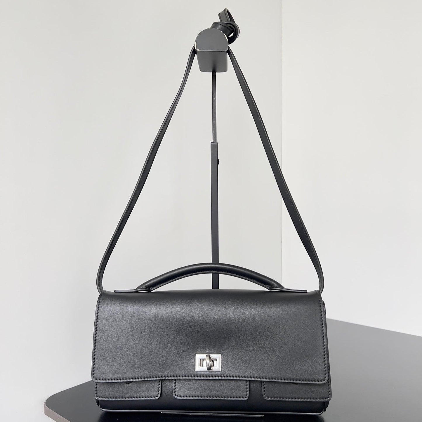 BEL AIR CLUTCH 27 IN BLACK NAPPA LAMBSKIN SILVER HARDWARE