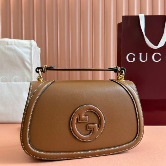 BLONDIE LARGE TOP HANDLE BAG 32 IN BROWN CALFSKIN