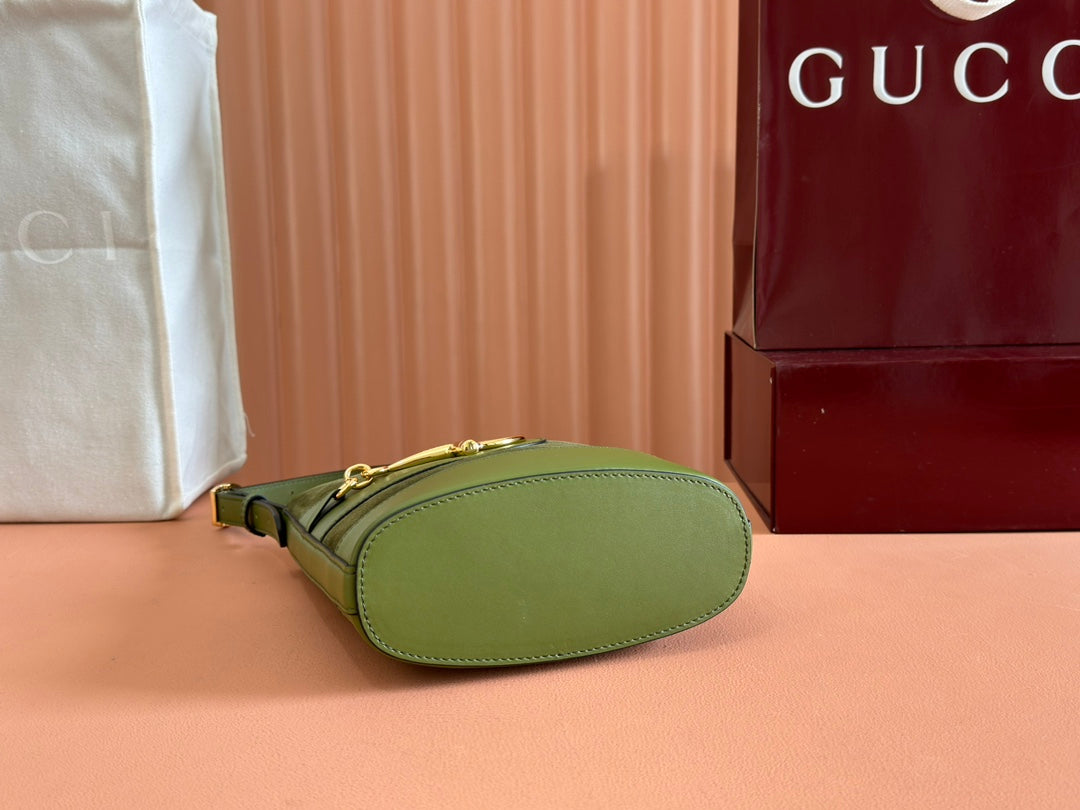 73 SMALL BUCKET BAG 20 IN GREEN SOFT SUEDE AND CALFSKIN