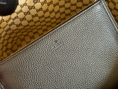 MEDIUM TOTISSIMA REVERSIBLE TOTE BAG 30 IN BLACK CALFSKIN BEIGE AND BROWN GG CANVAS ON SIDE