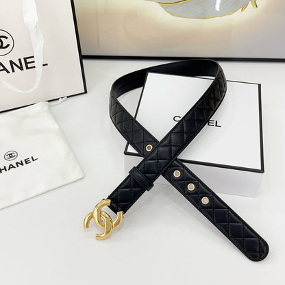 DOUBLE C BELT 30MM IN BLACK QUILTED LEATHER WITH GOLD BUCKLE
