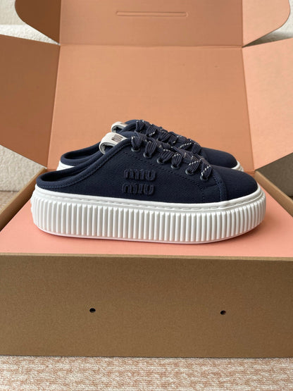 WASH SNEAKER MULES IN DARK NAVY DENIM