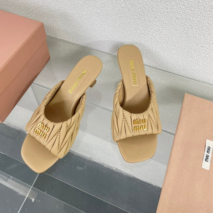 Women's Mid - Heel Apricot Leather Stylized
