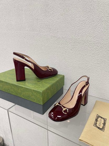 GG WOMEN'S HORSEBIT SLINGBACK 95MM IN WINE RED CALFSKIN