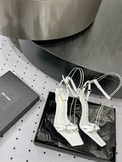 SL ANKLE-BUCKLE HEELED SANDALS WHITE CALFSKIN