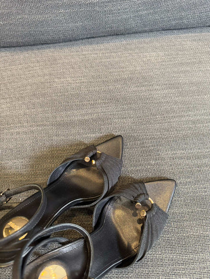 LOLA HIGH SANDALS IN BLACK SMOOTH LAMBSKIN AND DRAPED JERSEY