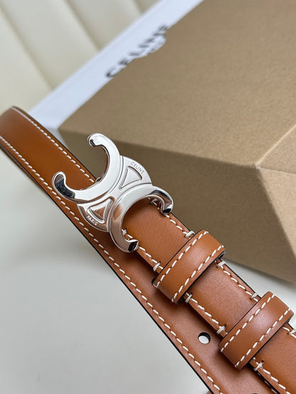 SMALL TRIOMPHE BELT 18 MM BRONZE BROWN LEATHER SILVER HARDWARE