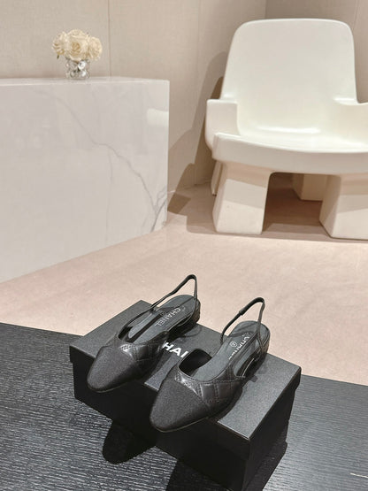 SLINGBACKS IN BLACK LAMBSKIN AND SATIN