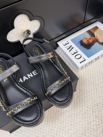 THICK-SOLED SANDALS 55 MM IN BLACK CALFSKIN