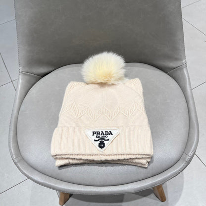 SET SCARF AND HAT IN BISQUE BEIGE CASHMERE AND RABBIT FUR 433245