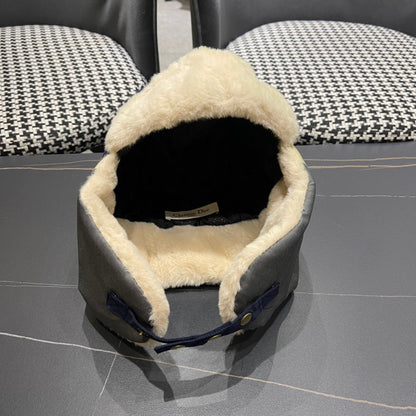 TRAPPER HAT IN DENIM BLUE SUEDE AND RABBIT FUR 439535