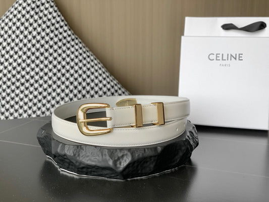 BELT 25MM MEDIUM WESTERN IN IVORY CALFSKIN GOLD BUCKLE