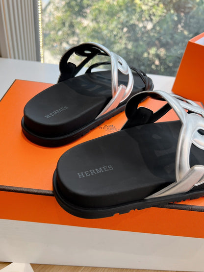 EXTRA SANDAL IN SILVER MIX BLACK CALFSKIN
