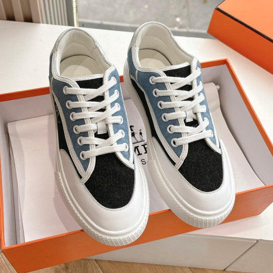 GET SNEAKER IN BLACK MIX LIGHT BLUE CANVAS AND CALFSKIN