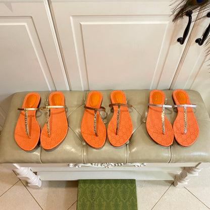 GG SIGNORINA THONG SANDALS IN ORANGE MIX SILVER SHEEPSKIN