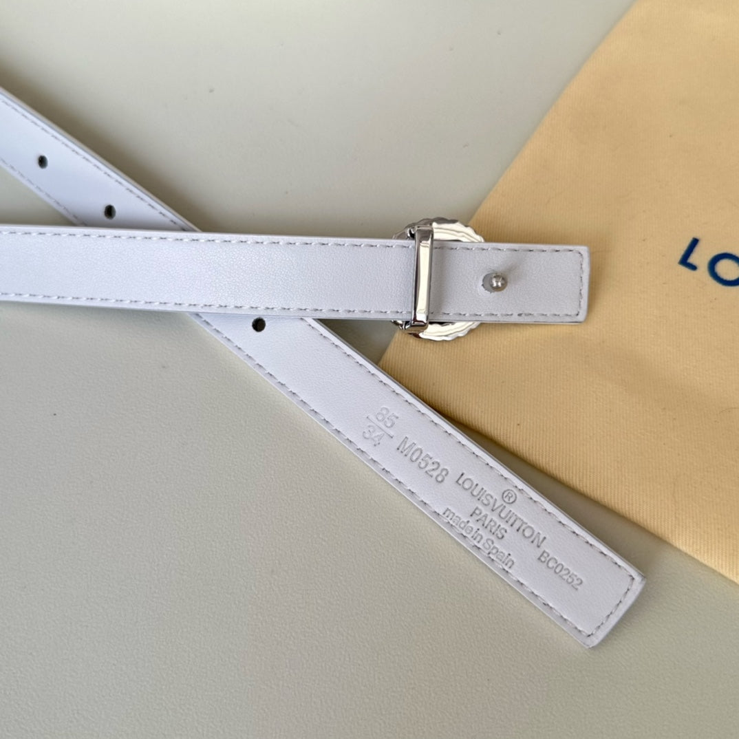 LV Circle Nautical 20mm Reversible Belt Silver Buckle White Brown Lambskin