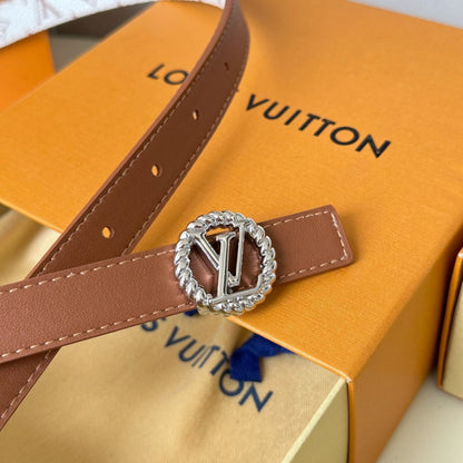 LV Circle Nautical 20mm Reversible Square End Tip Belt Silver Buckle Tan White lambskin