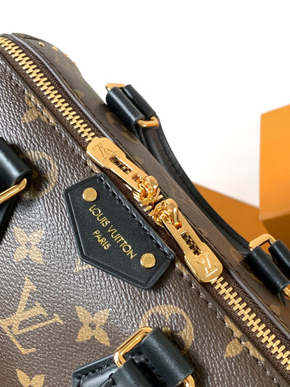 SPEEDY TRUNK BAG 20 IN BROWN MONOGRAM COATED CANVAS AND BLACK CALFSKIN